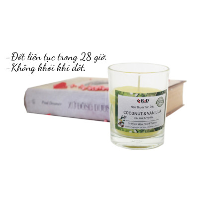 Nến Thơm, Tinh Dầu Coconut-Vanilla, Nến Thơm Phòng, [Ly 300g], Đến Từ Shop R2D, Làm Từ Thành Phần Tự Nhiên, Lành Tính.