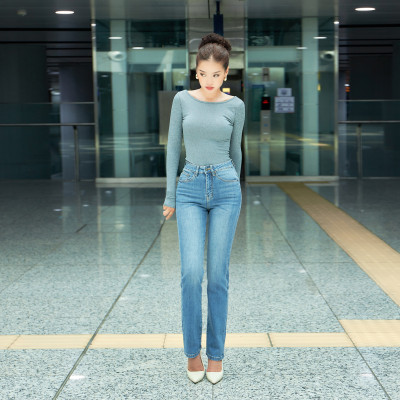 Quần Jean Ống Đứng Lưng Cao Dáng Slim Classic Blue Aaa Jeans