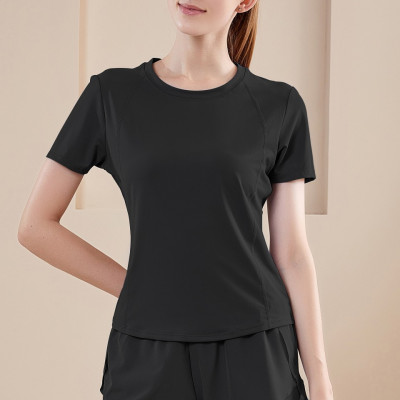 Bộ Set Quần Đùi Phối Lưới Áo Tay Ngắn Nữ Tập Gym Yoga Aerobic Chạy Bộ Co Giãn Tôn Dáng Thoáng Mát