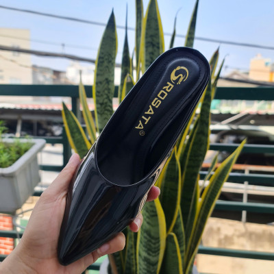 Dép sục cao gót nữ da bóng, gót bạc ROSATA RO672 -7F- Đen - HÀNG VIỆT NAM-BKSTORE