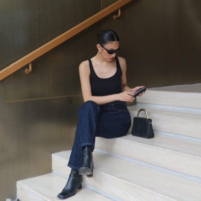 Quần Mom Jeans Lưng Cao Màu Indigo Aaa Jeans