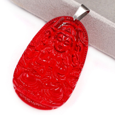 [Tuổi Tý] Mặt Dây Chuyền Phật Thiên Thủ Thiên Nhãn Đá Pha Lê Đỏ Size Nhỏ 3.6cm & Size Lớn 5cm - Tặng Kèm Móc Inox - Phong Thủy 868 - May Mắn - Bình An