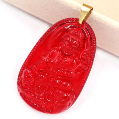 [Tuổi Thìn, Tỵ] Mặt Dây Chuyền Phật Phổ Hiền Bồ Tát Đá Pha Lê Đỏ Size Nhỏ 3.6cm & Size Lớn 5cm - Tặng Kèm Móc Inox - Phong Thủy 868 - May Mắn - Bình An