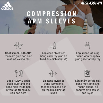 Băng Bảo Vệ Cánh Tay ADIDAS ADSL-1301WH Aeroready Compression Arm Sleeve (1 Cặp) - Hàng Chính Hãng
