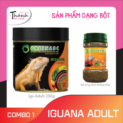 Thức ăn bò sát Iguana Trưởng Thành nhãn GREENABC dùng cho Iguana từ 1m trở lên – Gai bung, gù cao, dáng đẹp, lên màu tươi - Hộp 230g