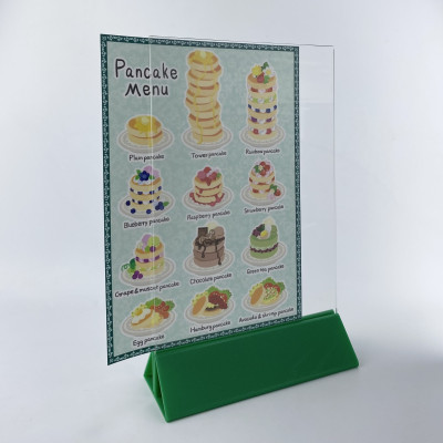 Kệ menu nhà hàng, Standee mica để bàn, Bảng quét mã QR Code, Kệ mica 2 mặt Enter E06-A 210x300mm đế lùa uốn chân chữ A
