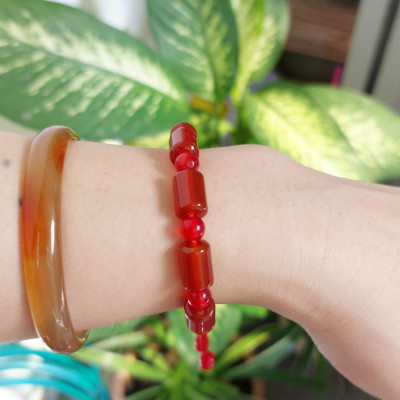 Vòng tay đá thạch anh đỏ đốt trúc phong thủy 8mm cho Nữ làm trang sức