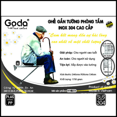 [CHÍNH HÃNG] Ghế gắn tường gấp gọn chống trượt inox 304 Goda - Bảo hành 36 tháng