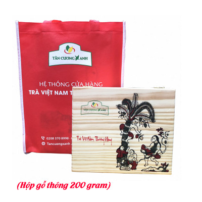 Hộp Trà Gỗ Thông Tân Cương Xanh 200 gram - Trà Tân Cương thượng hạng Hộp gỗ thông làm quà biếu sếp, biếu người thân, quà tặng đầu năm mới ý nghĩa