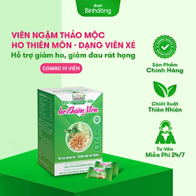 Viên ngậm thảo mộc ho Thiên Môn Dược Bình Đông dạng viên xé - Hỗ trợ giảm ho, giảm đau rát họng