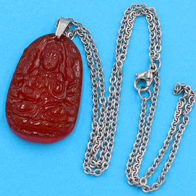 Vòng cổ phật Thiên Thủ Thiên Nhãn - thạch anh đỏ 3.6cm DITTOB8 - dây inox bạc - kèm hộp nhung - tuổi Tý