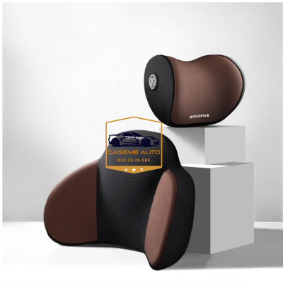 Bộ Tựa Đầu Tựa Lưng AWESOME Cao Su Non Nguyên Khối - Gối Tựa Đầu Tựa Lưng Trên Ô Tô Vỏ Bọc Vải Cotton Không Xù - Hàng Nhập Khẩu