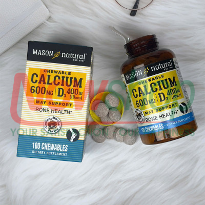 Calcium 600MG + D3 Mason Natural Hộp 100 viên tăng chiều cao xương răng chắc khỏe ngừa loãng xương