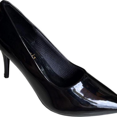 Giày cao gót 7cm Trường Hải gót nhọn da bóng đen thời trang nữ cao cấp êm ái CG088