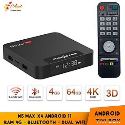 Android tivi box magicsee N5 max x4 Rom 64G Ram 4G bluetooth, Android 11, S905X4, wifi 2 băng tần, cài sẵn phim HD, truyền hình cáp miễn phí vĩnh viễn - Hàng nhập khẩu
