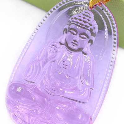 Mặt phật A Di Đà pha lê tím 3.6cm kèm hộp nhung - Phật bản mệnh tuổi Tuất, Hợi - Mặt phật size nhỏ