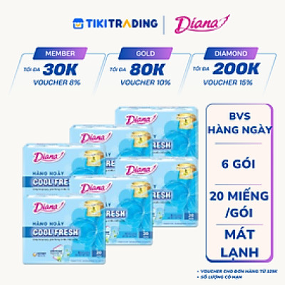 Bộ 6 Gói Băng Vệ Sinh Diana Hàng Ngày Cool Fresh (Gói 20 miếng)