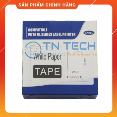 Giấy in Decal Brother DK-22210 - 29mm x 30.48m - Chữ đen nền trắng - Dùng cho máy in BROTHER - QL [Hàng nhập khẩu]