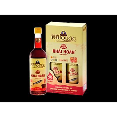 Đặc Sản Phú Quốc - Hộp 2 Chai Thủy Tinh Nước Mắm Phú Quốc Khải Hoàn 40 Độ Đạm (520Ml X 2) - Ocop 5 Sao