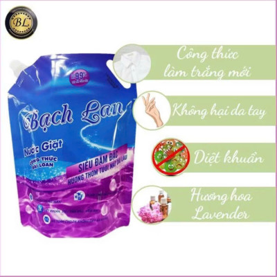 Nước giặt Bạch Lan Siêu Trắng Sáng diệt khuẩn túi 1.8kg công thức Đài Loan