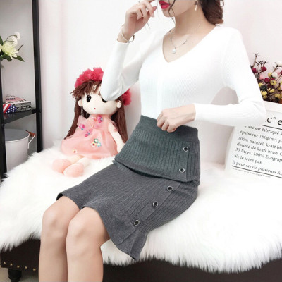 Chân váy nữ,chân váy len đuôi cá phối cúc mẫu mới Cv10