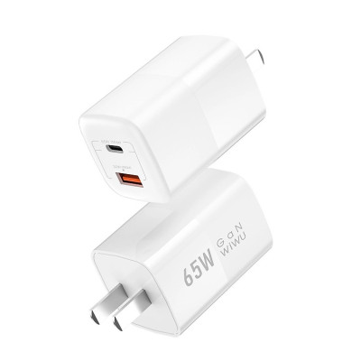 Adapter cóc củ sạc nhanh 65W PD Type-C + USB-A QC 3.0 hiệu WIWU Nano Gan - hỗ trợ sạc cùng lúc 2 thiết bị, đạt chuẩn MFI, Chip sạc AI thông minh - Hàng nhập khẩu