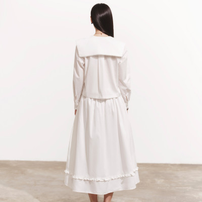 DOTTIE - Chân váy dài phối bèo - Trắng - S0257