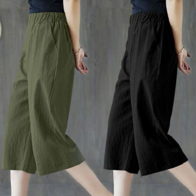 Quần Nữ Ống Rộng Dáng Suông, Quần Ngố Lửng Mặc Nhà Cạp Chun Chất Liệu Đũi Cao Cấp Siêu Mát Cho Mùa Hè