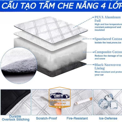 Bạt Phủ Chống Nóng Kính Lái Xe Hơi Ô Tô 4 Lớp Tráng Nhôm Cao Cấp Có Nam Châm Và Tai Che Gương Phản Quang