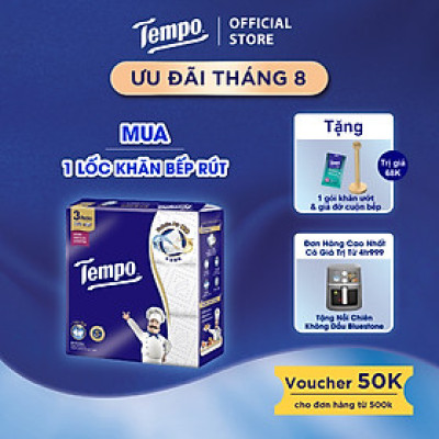 [MUA 1 LỐC TẶNG 1 GÓI KHĂN ƯỚT + 1 GIÁ ĐỠ] Khăn Giấy Bếp Rút Đa Năng Tempo Bền Dai Thương Hiệu Đức