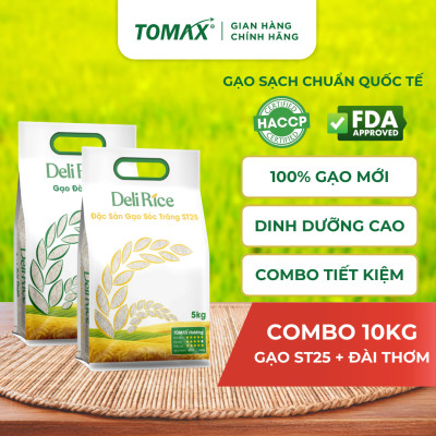 Combo mix 2 túi 5kg gạo ST25 và Đài Thơm TOMAX - tơi xốp, dẻo thơm, thượng hạng