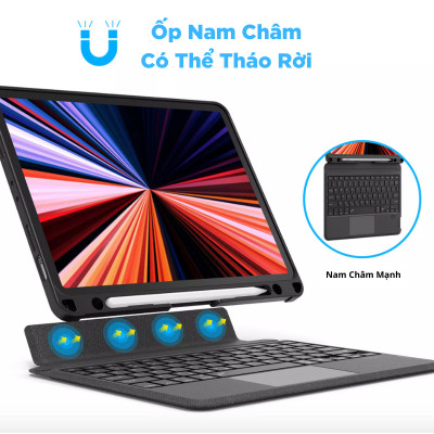 Ốp Lưng/BaoDa/Case Bàn Phím Dành Cho iPad Bluetooth Có Đèn Led Phím, Trackpad Mượt, Có Thể Tháo Rời Bàn Phím WIWU Mag Touch - Hàng Chính Hãng
