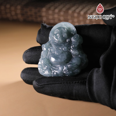 Mặt dây chuyền phật Di Lặc cẩm thạch lam ngọc 45x48mm mệnh thủy mộc - Ngọc Qúy Gemstones