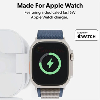 Đế sạc không dây HyperJuice Ultra-Portable Qi2 3-in-1 Magnetic Charging Stand HJ3320WHGL - Hàng chính hãng