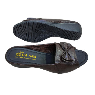 Dép Nữ Quai Ngang Đế Xuồng HÀ NAM Da Bò Thật Cao Cấp DNU2136