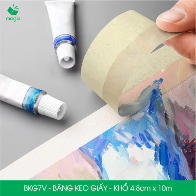 BKG7V - Block 6 cuộn băng keo giấy khổ 4.8cm x 10m - Băng dính giấy viết được, chặn màu sơn