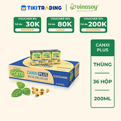 Thùng sữa đậu nành Vinasoy Fami Canxi Plus hộp (200ml x 36 hộp)