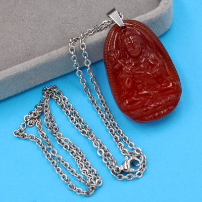 Vòng cổ Đại Thế Chí Bồ Tát - thạch anh đỏ 3.6cm DITTOB4 - dây inox bạc - tuổi Ngọ