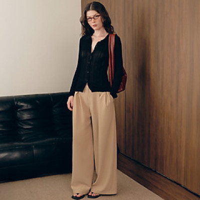 DOTTIE - Quần dài chiết ly ống rộng - Nâu - Q0390