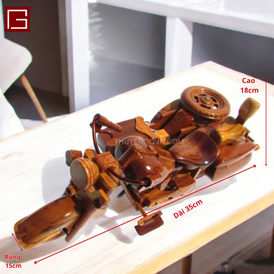 Mô hình mô tô 3 bánh gỗ tràm, mô hình xe mô tô trang trí, decor bàn làm việc, phòng làm việc, hàng chính hãng