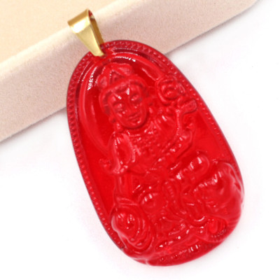 [Tuổi Thìn, Tỵ] Mặt Dây Chuyền Phật Phổ Hiền Bồ Tát Đá Pha Lê Đỏ Size Nhỏ 3.6cm & Size Lớn 5cm - Tặng Kèm Móc Inox - Phong Thủy 868 - May Mắn - Bình An