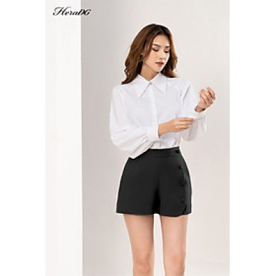 Quần short nữ công sở HeraDG cúc trang trí lệch dễ phối đồ chất liệu Tuytsi cao cấp SQSBC3002