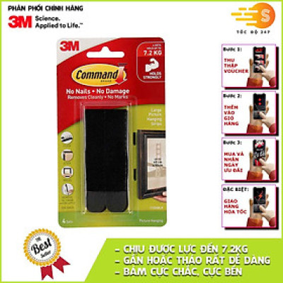 Bộ 8 miếng (4 cặp) móc treo tranh cường lực siêu dính 7kg Command 3M 17206 - Không khoan, thẩm mỹ caokhông đục, không vỡ tường