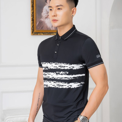 Áo Polo đen phối kẻ ngang Aligro ALGPLO73