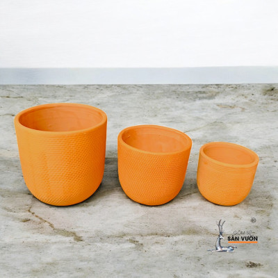 Bộ 3 Chậu Gốm Đất Nung Để Bàn Vân Da Rắn