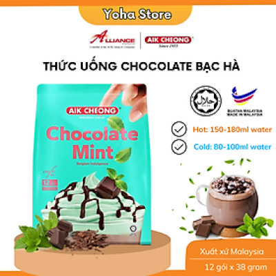 Thức Uống Chocolate Bạc Hà, Socola Bạc Hà Gói Tự Pha Aik Cheong, Nhập Khẩu Malaysia - 12 Gói x 38g