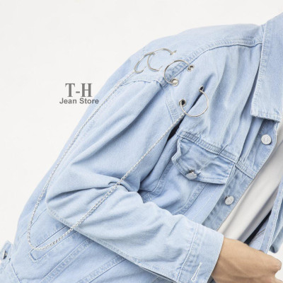 Áo khoác jean nam móc xích chữ vàng, thời trang năng động cá tính