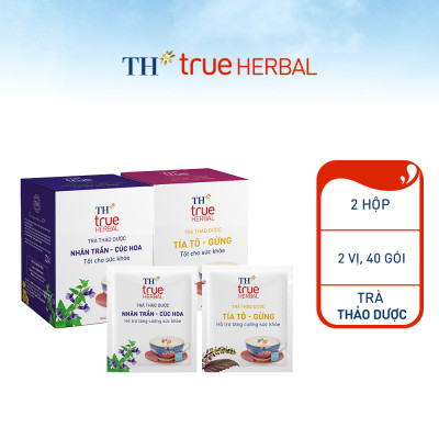 Bộ 2 hộp trà thảo dược TH true HERBAL Nhân trần – Cúc hoa & Trà Tía tô – Gừng (40 gói)