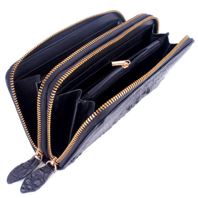 HJ3260-61-62-63 - Bóp da cá sấu 2 khóa nguyên con đen, nâu đỏ, nâu đất, vàng