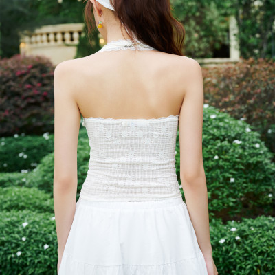 DOTTIE - Áo đính nơ hở lưng - Trắng kem - T1091